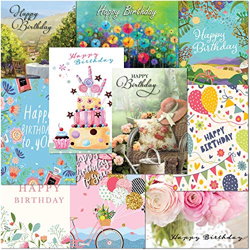 Pack Of 10 Premium Female Birthday Greeting Cards From Olivia. A5 Standard Size Multipack Assortment With Envelopes