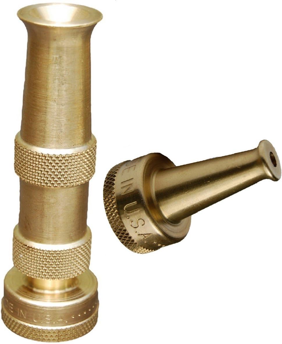 Hose Nozzle ~ Solid Brass ~ Adjustable Spray Patterns ~ Made in USA ~ with Bonus High Pressure Sweeper Nozzle