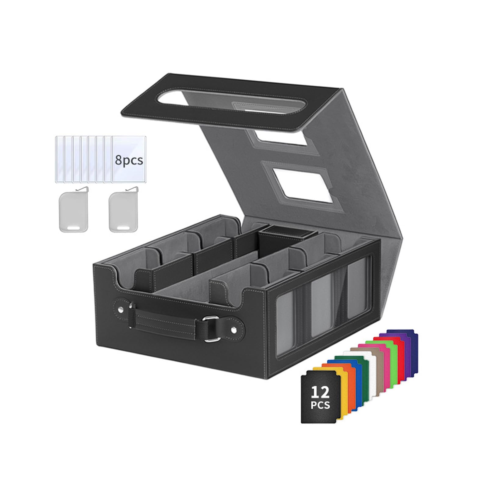 Piceioep Closure Card Deck Boxes Protects 12 Card with Included Dividers and Hard Sleeves Trading Cards Storage Box PU Leather Closure