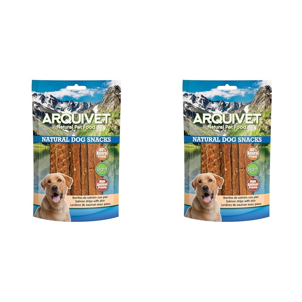 Arquivet, Barritas de salmón con Piel, Snacks Naturales para Perros, Chuches para Perros, Golosinas para Perros, Alimentación y Comida para Perros, Snacks caninos, 100 g (Paquete de 2)