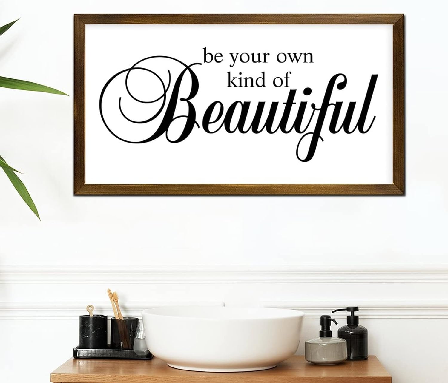 Be Your Own Kind of Beautiful Wooden Framed Sign Literary Quote Wood Hanging Sign Farmhouse Wood Decor Farmhouse Wall Hanging Plaque for Laundry Room Bathroom Bedroom Home 12x22 inch