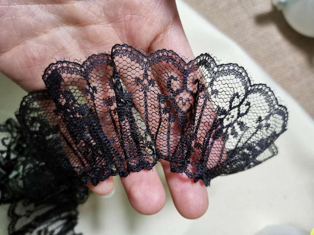 Amazon.co.jp: 1 メートル 5 センチメートル幅黒プリーツ花柄レース 