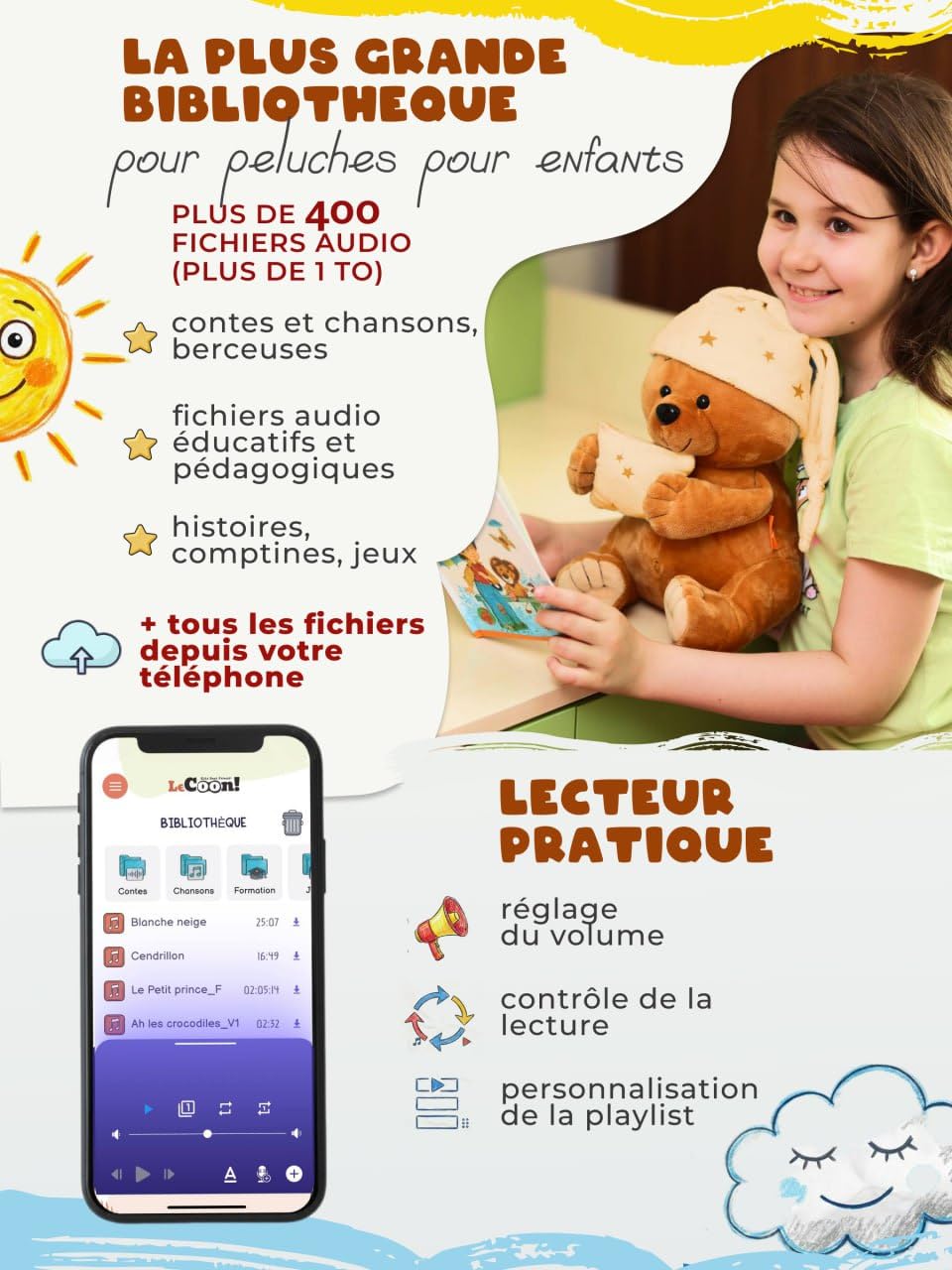 LeCoon Ours en Peluche – 500+ Histoires, comptines et berceuses