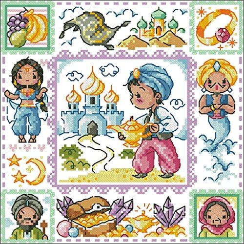 3233 アラジン Aladdin クロスステッチ 刺繍キット世界名作劇場 世界のおとぎ話 千夜一夜物語 30cm アラジンと魔法のランプ の 14カウント白 一部予約