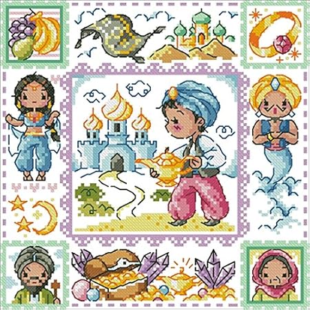 Amazon 3233 アラジン Aladdin クロスステッチ 刺繍キット世界名作劇場 世界のおとぎ話 千夜一夜物語 の アラジンと魔法のランプ 14カウント白 30cm 30cm 刺しゅうキット 通販