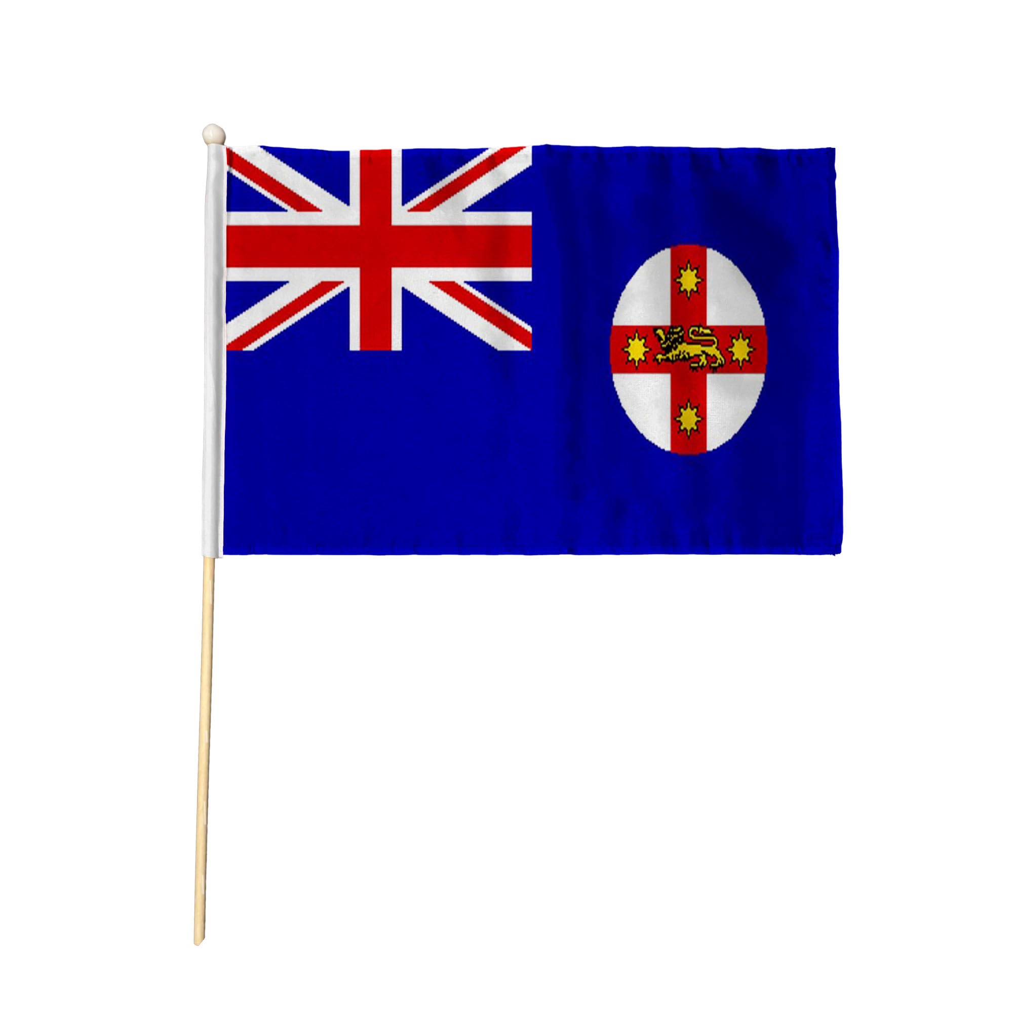 Flagtex New South Wales Pack of 12 Hand Waving Flag (9x6 Inch) - Premium Wooden Stick Hand Flag 9x6 Inch Natural Wood Pole NSW State Flag Events Parades Celebrations — image 1