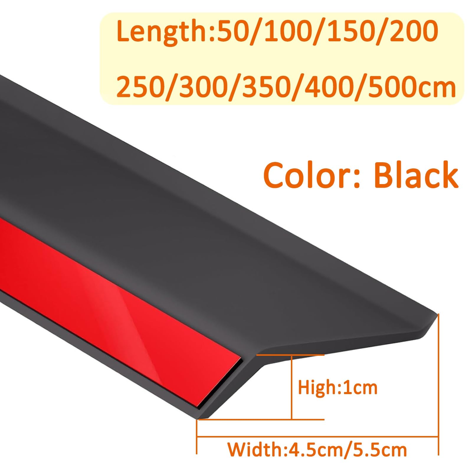 Negro Deflector Autoadhesivo Barrera Impermeable, Barrera De Sellado Contra La Intemperie Para Umbrales De Puertas Y Ventanas, Fuerte Y Duradero, Evita El Reflujo De Agua De Lluvia(5.5cmx350cm)
