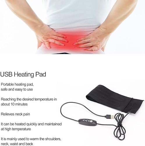 Miniatura 7 de Almohadilla térmica USB, almohadilla térmica portátil de 5 V, almohadilla térmica para aliviar el dolor, cuello, espalda, hombros, calambres