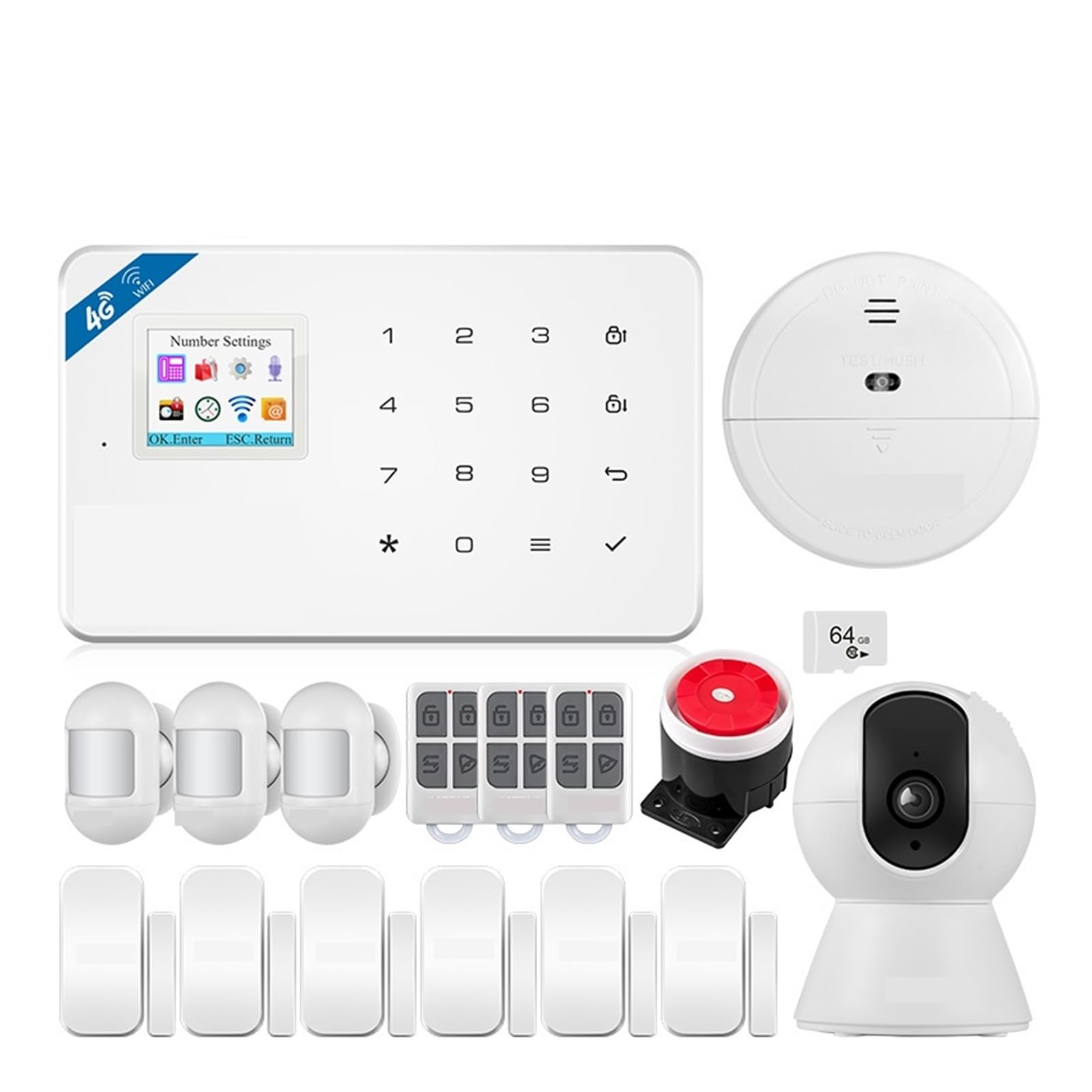 Sistema di Allarme di Sicurezza Domestica, di Allarme 4G/WiFi Sicurezza Kit Controllo Wireless Domestico Pannello gsm Dispositivi Smart Home Sensore Finestra/Porta(Kit 2)