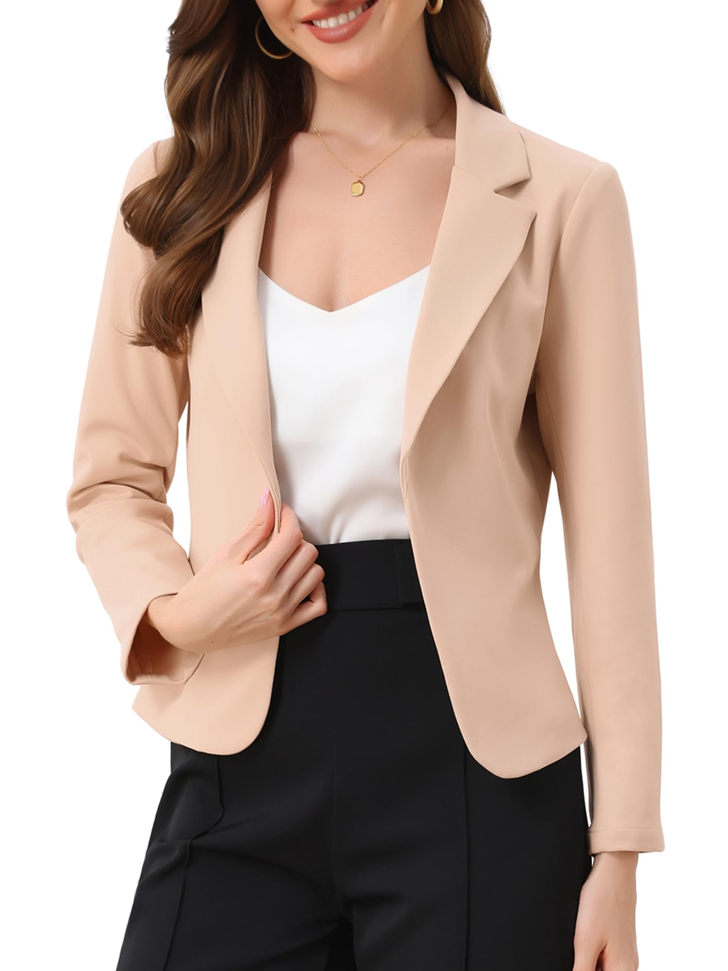 Allegra K Giacca da Donna Elegante Dressy Blazer con Apertura Anteriore Giacche Corta da Ufficio per Il Lavoro Beige S