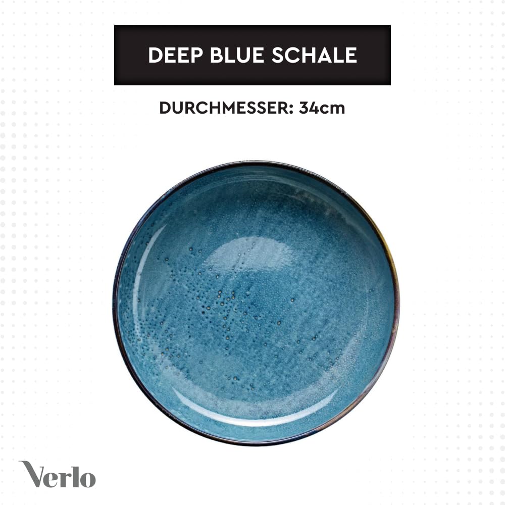 Verlo DEEP Blue Bowl schüssel 34 cm Salatschüssel Dessertschalen Servierschale Müslischalen aus hochwertigem Porzellan