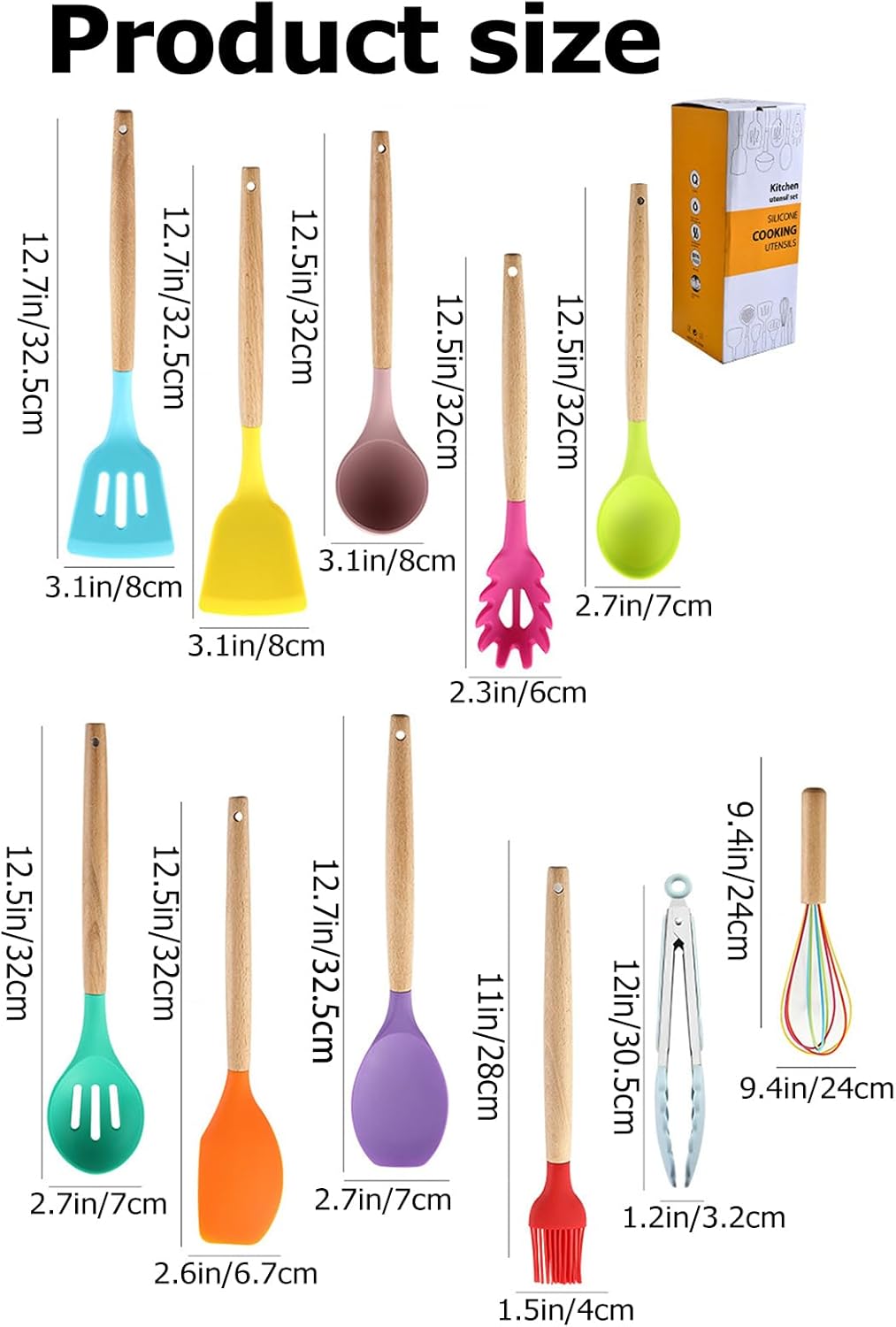 Silicone Cooking Utensils Set Non-stick Kitchen Heat Resistant Cookware Tools Gifts with Mus Handle