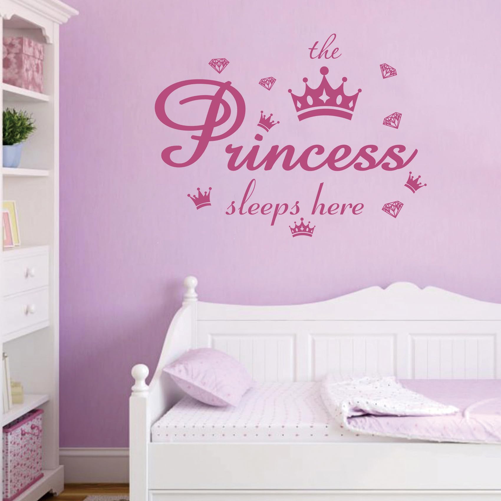 Maomaocha Girls Princess Vinyl Wall Decals Quote The Sleeps Here Pink Crown Diamond Wall Stickers Removable Diy Art Words Mural Wallpaper Decor For Kids Bedroom Nursery Home Decoration
