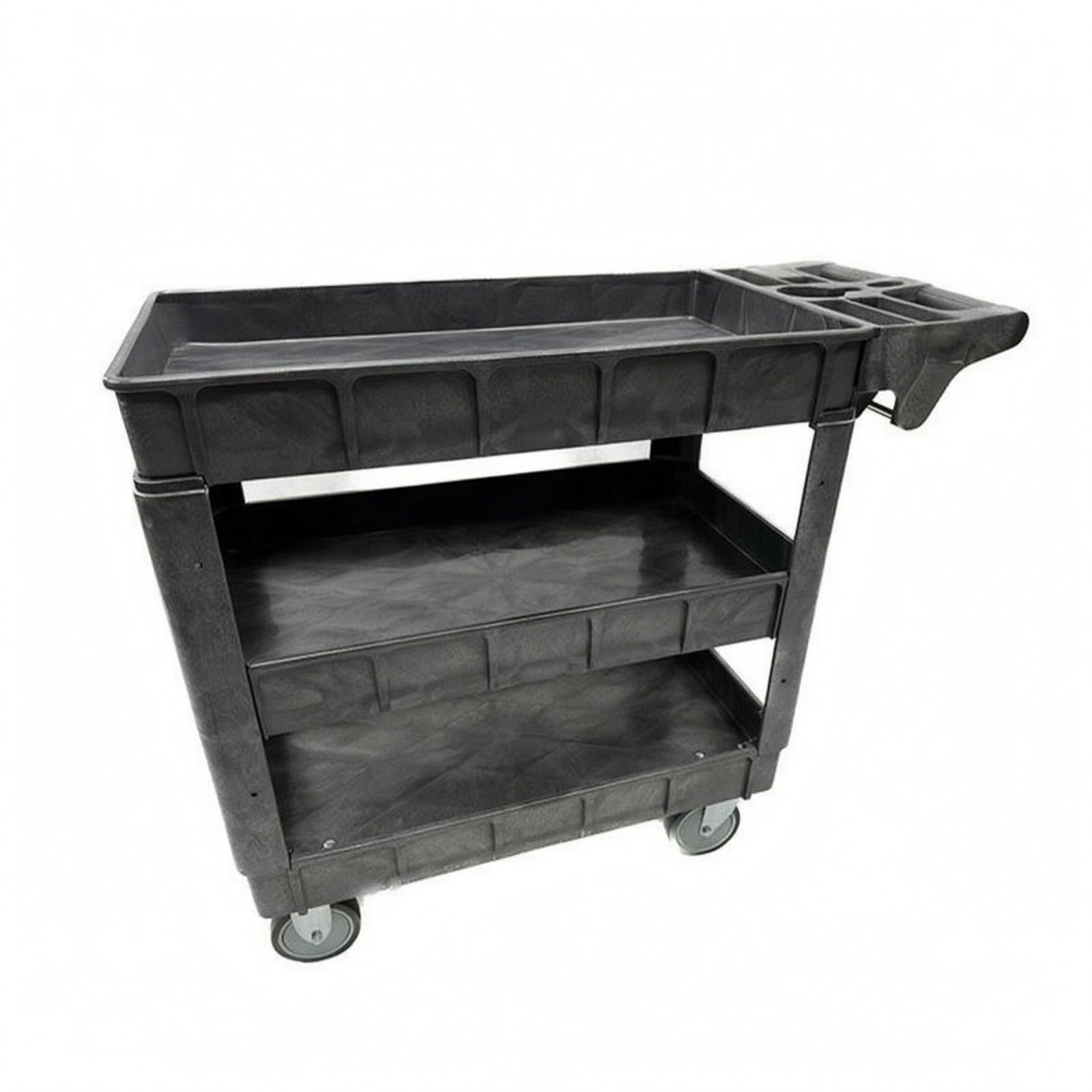 Milageto Chariot Pliable Portable Chariot Utilitaire Desserte Étagère Roulante Plateau Cadre Rigide en Plastique avec Rebords Casiers Moulés Latéraux, Chariot À Outils À Trois Niveaux, Grande Taille