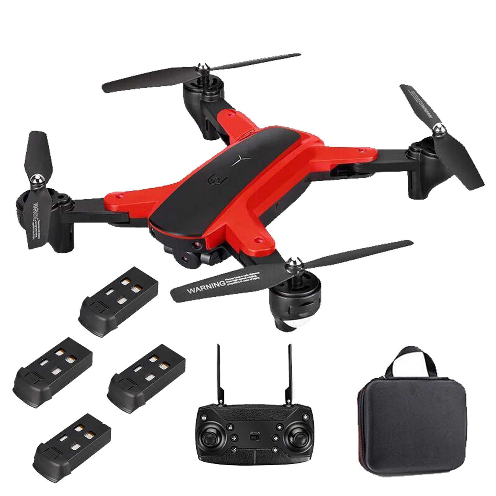 Dron z kamerą dla dorosłych 4K HD Podwójne kamery GPS Smart Return RC Quadcopter Auto Return Follow Me Fly point Fixed Point Surround Carrying Case (czerwone 4 baterie)