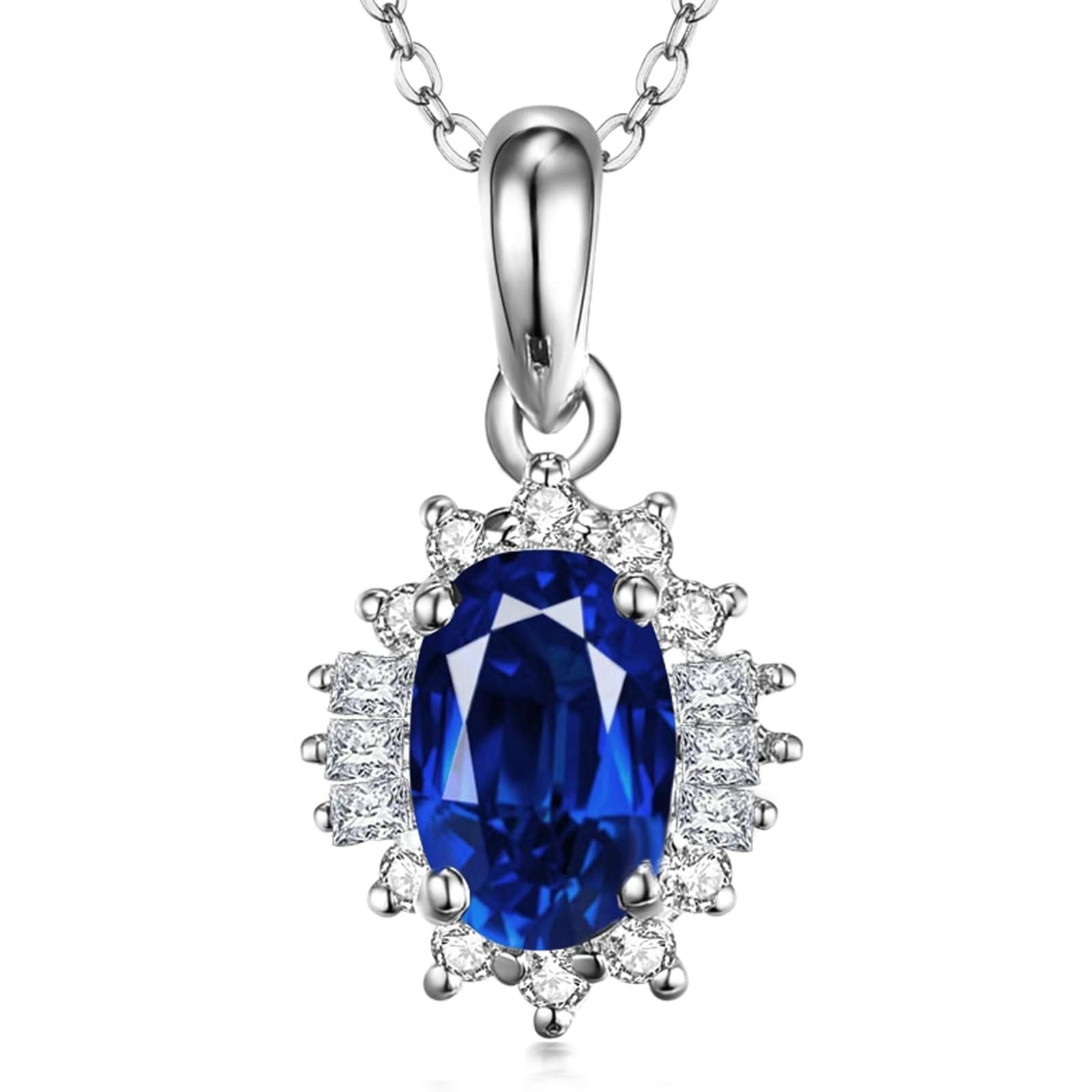 Platyna 950 naszyjnik damski, łańcuszek z wisiorkiem w kształcie kwiatu z owalnym szafirem 0,6 ct i diamentem 0,12 ct, naszyjnik ślubny 45 cm, dla kobiet Charms