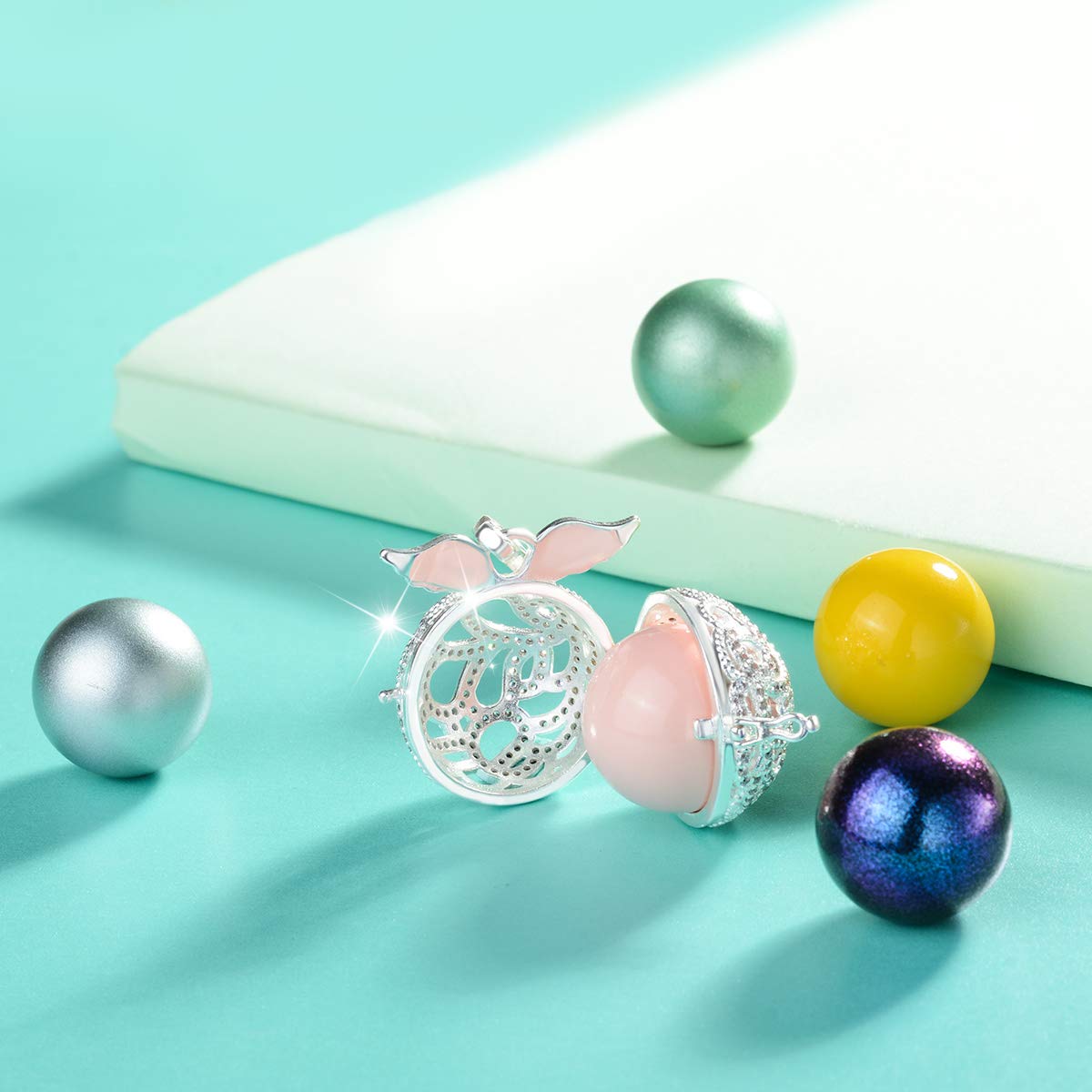 AEONSLOVE Collana Angeli Gravidanza, Collana Lunga Donna Ali d'angelo Con Ciondolo Chiama Angeli Bola Messicana Maternita per Mamma e Bambino Regalo Originale Bel Gioielli