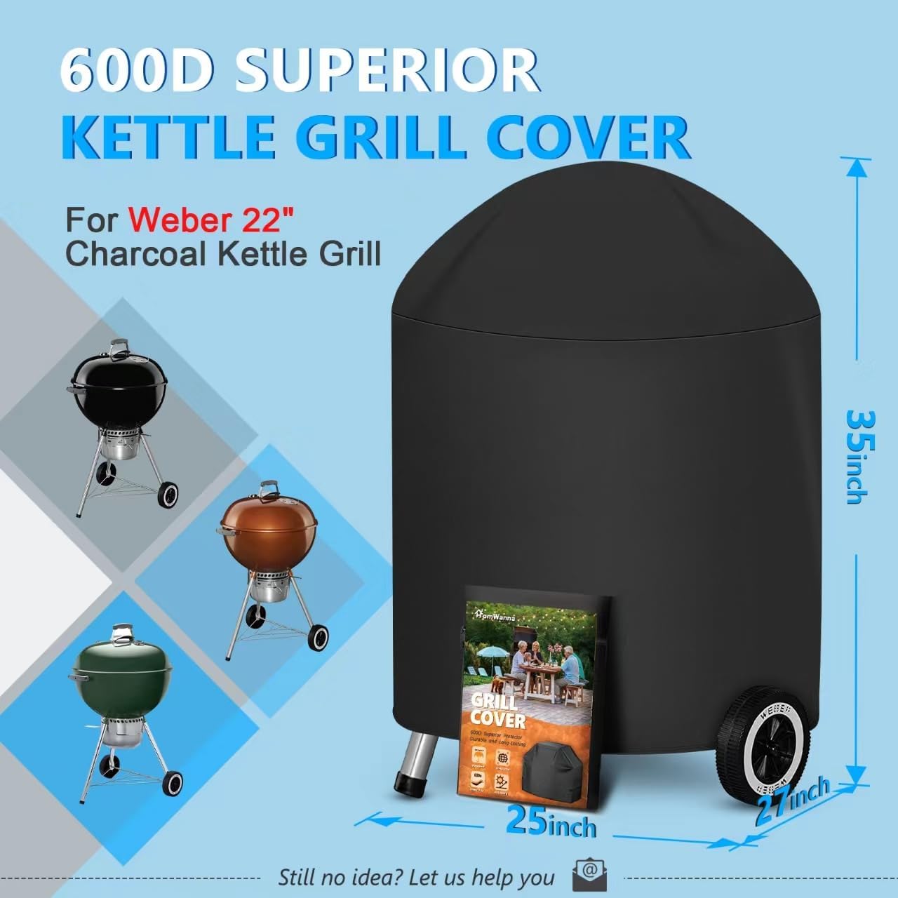 Kettle Grill Cover 22 Inch - Superior Charcoal Grill Cover for Weber Kettle Grill - 600D Outdoor BBQ Covers for Weber 22 Inch Original Kettle Grill, Master Touch Charcoal Grill and More