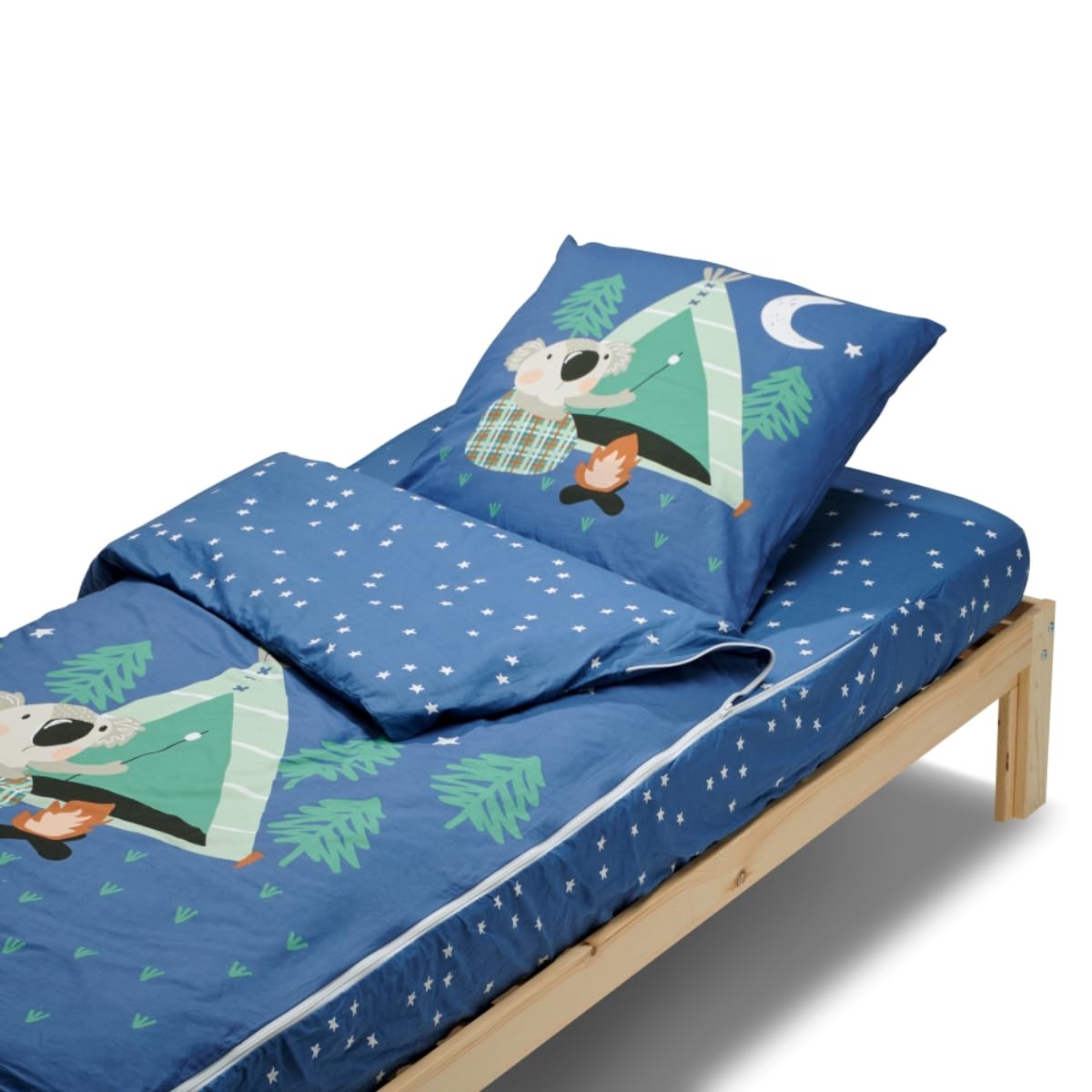 Caradou® Koala - Juego de Cama Infantil (3 Piezas, sin edredón, 90 x 190 cm, algodón), Color Azul