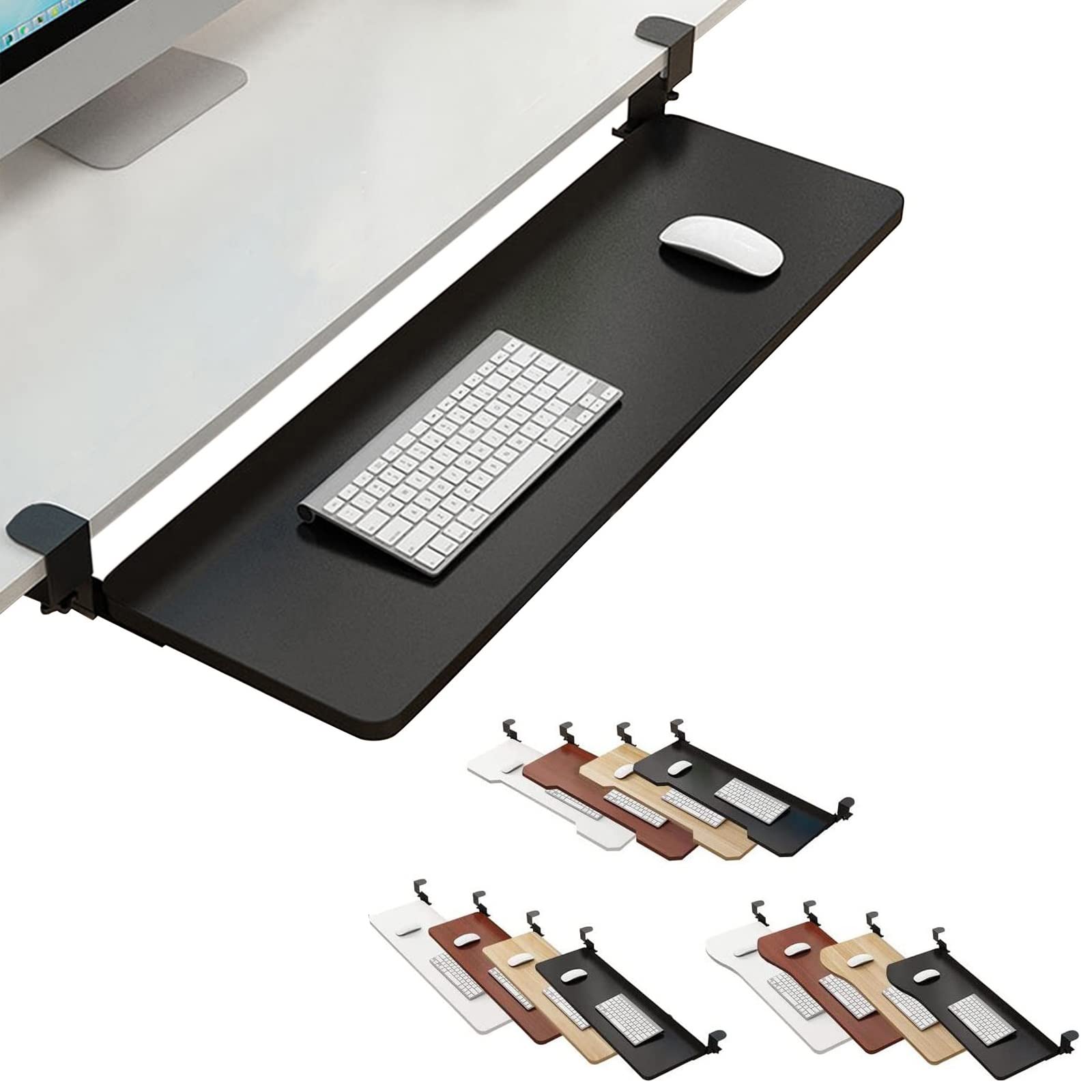 4 tacki na klawiaturę modernizacja zacisk na suwak klawiatury dla dziewcząt łatwa instalacja pod biurkiem wysuwane szuflady na klawiaturę z myszką, taca przedłużająca biurko, czarna, 65 x 25 cm