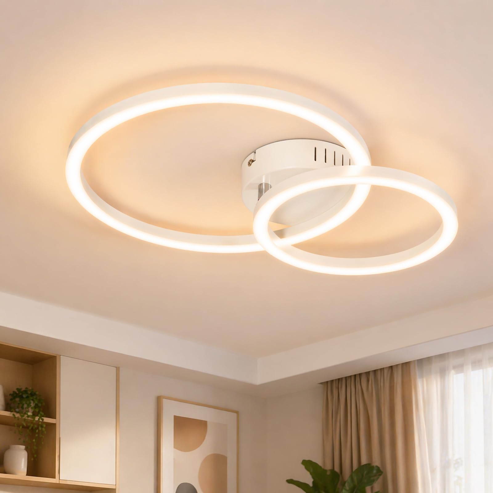 Homefire Deckenlampe LED Deckenleuchte 40cm - Modern Küchenlampe 3000K Warmweiß Wohnzimmerlampe 2-Ringe Design Deckenbeleuchtung für Küche Schlafzimmer Flur Büro