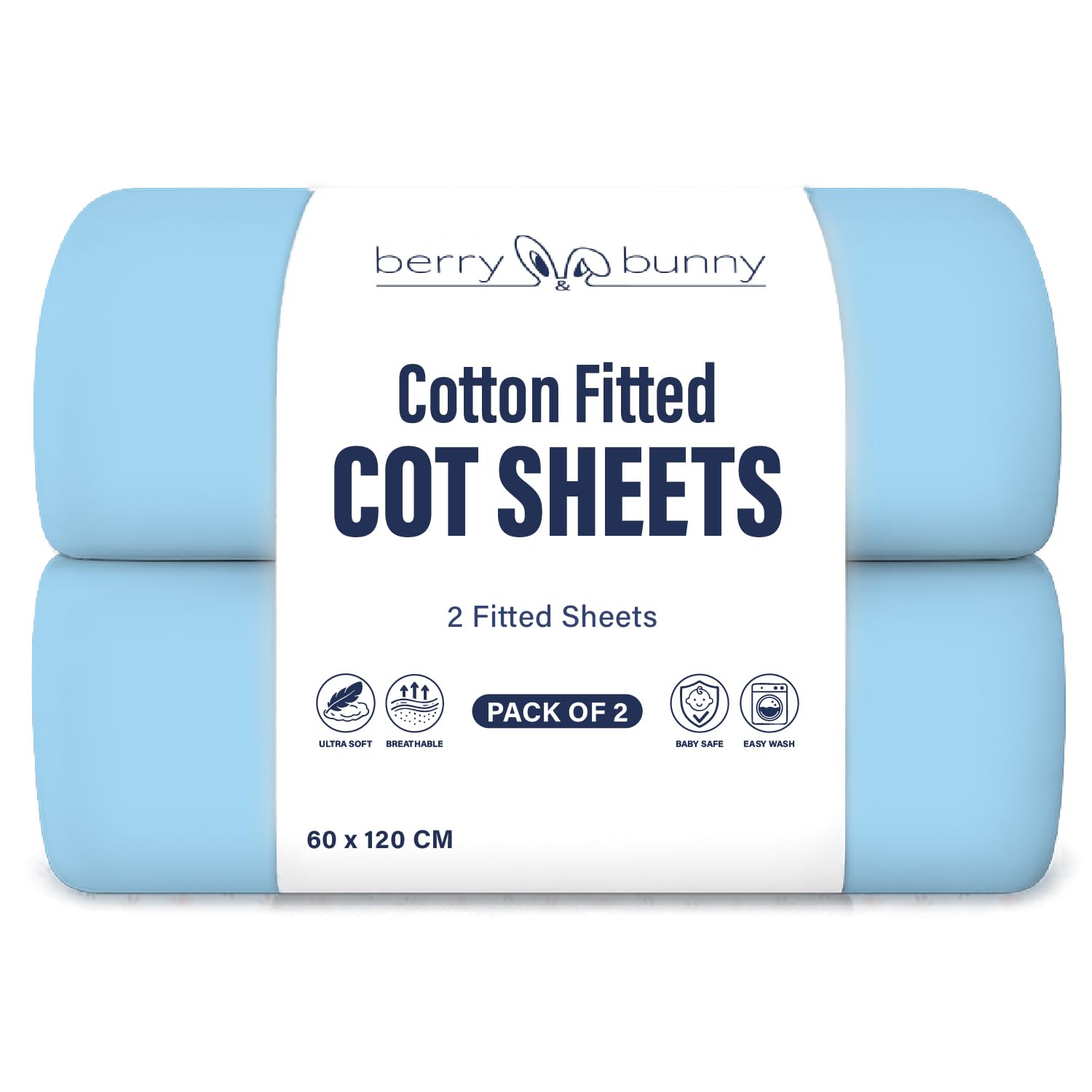 Berry and Bunny 100% Cotton Cot Bed Sheets Pack of 2, Soft Breathable Baby Cot Sheets 120x60 Fitted, Elasticated Deep Fit Mattress Protector Cover, Baby Bedding All Seasons โ image 1