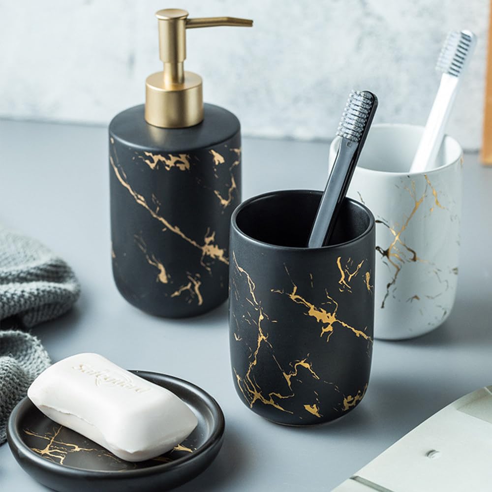 Nowoczesny ceramiczny zestaw akcesoriów łazienkowych, 4-częściowy zestaw do kąpieli z dozownikiem mydła, dozownik balsamu, kubek na szczoteczkę do zębów i mydelniczka stylowy żółty zestaw upominkowy