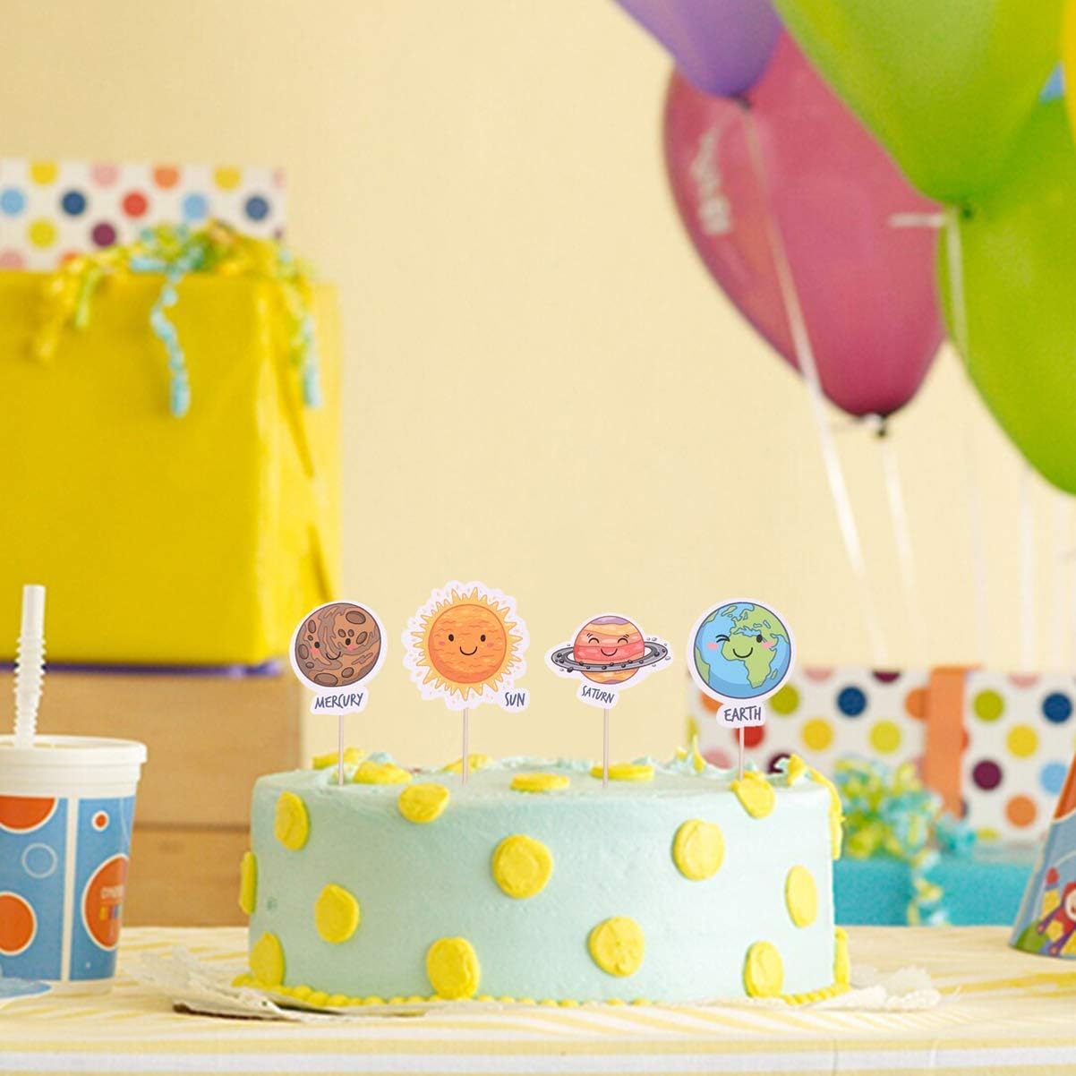 iMagitek 30 Pcs Solar System Outer Space Universe Cupcake Toppers Picks for Kids Solar System Birthday Party, Space Themed Party