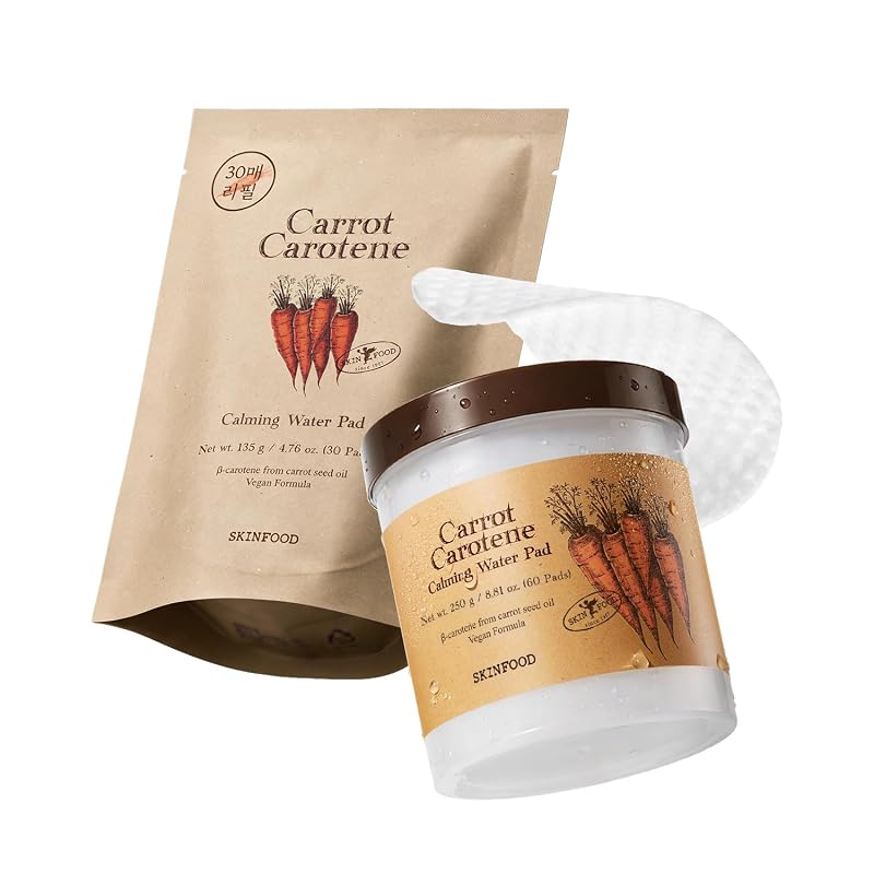SKINFOOD 1957 Carrot Carotene Calming Water Pads para o Rosto, com Refil, 60 + 30 Unidades