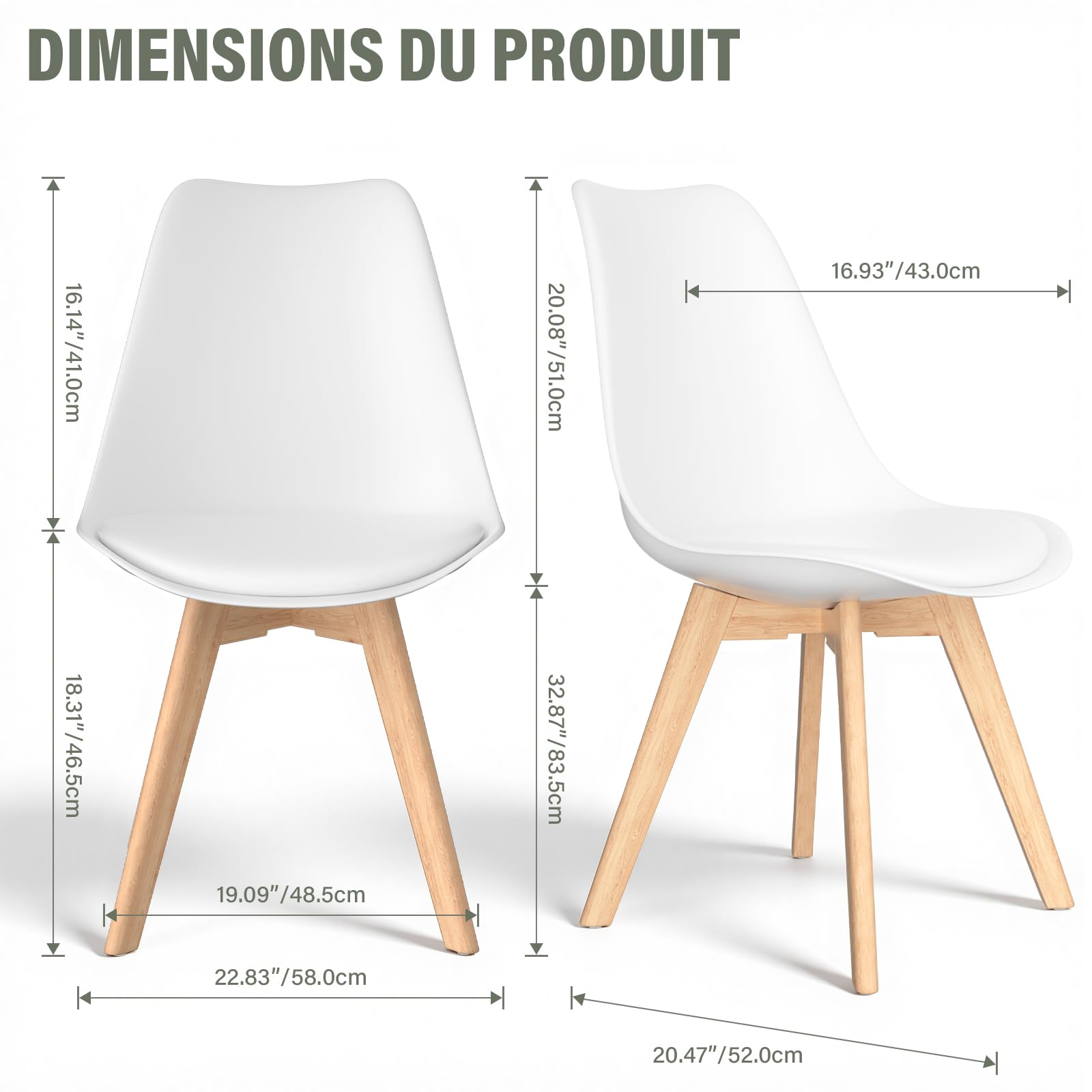 TEENO Chaises Salle à Manger Lot de 4, Scandinaves Bois Blanc