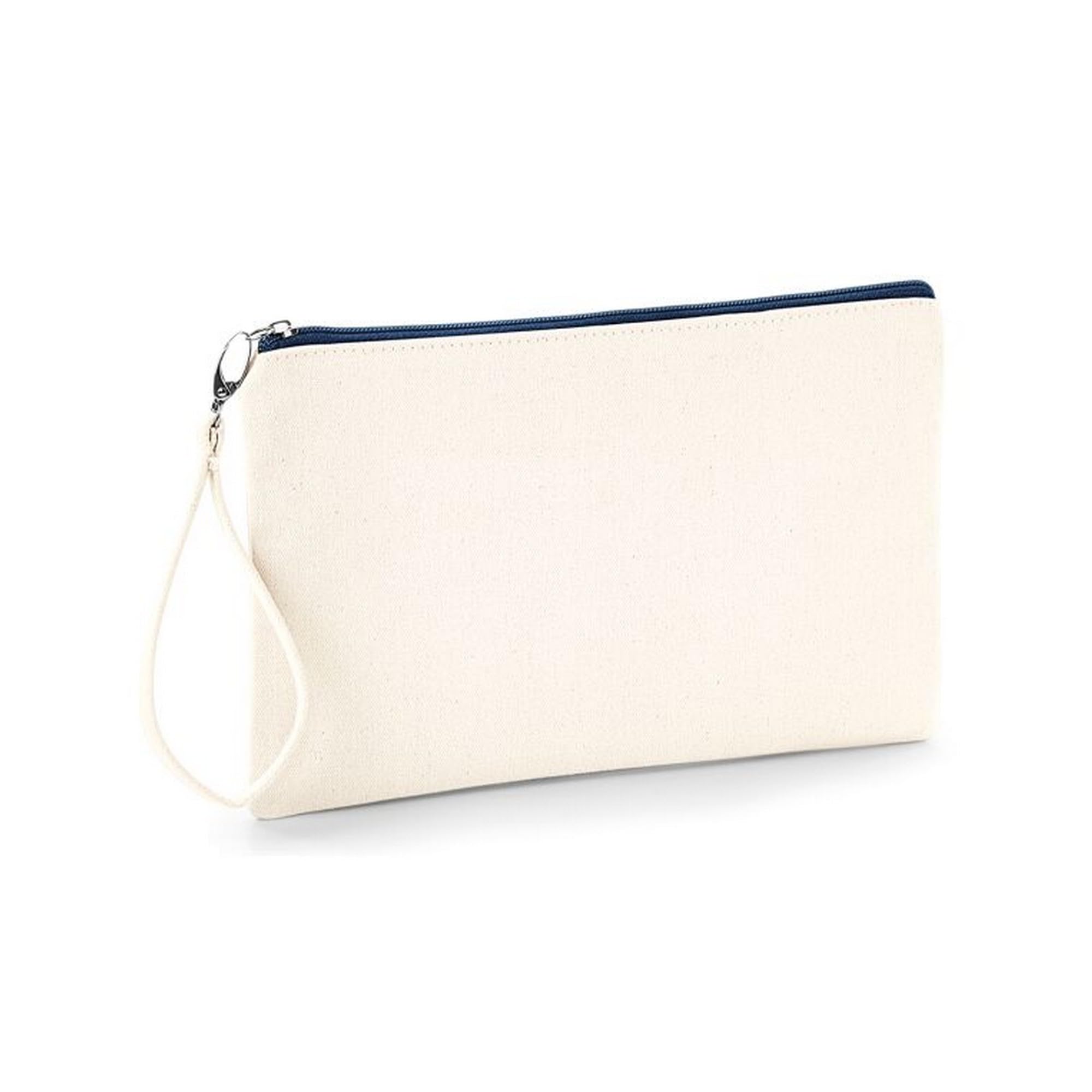 Westford Mill Canvas Wristlet Zipper Pouch (W520) - Cosmetic Kit Accessory Bag - Natural/Navy