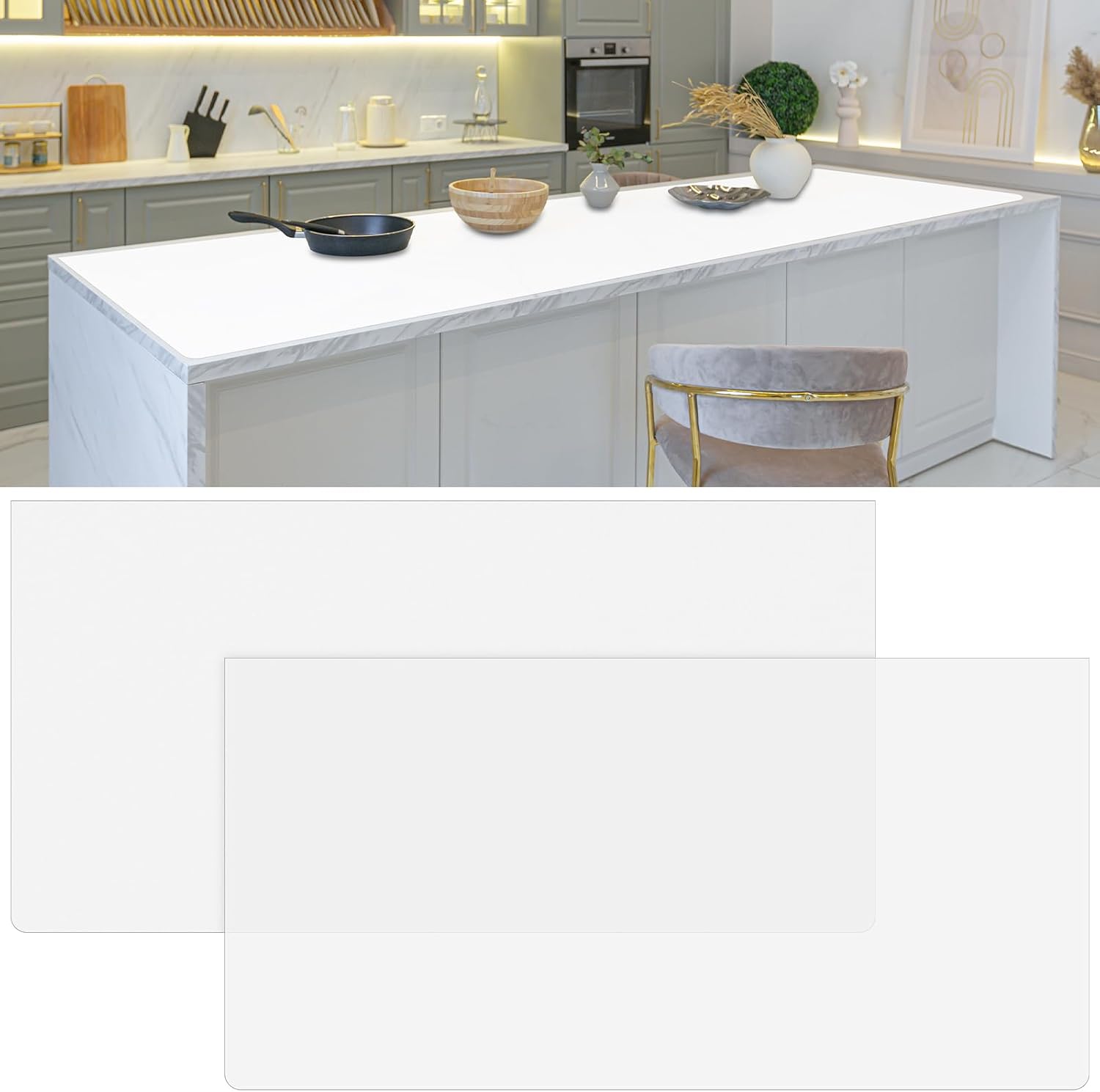 Hushee 2 Roll Large Silicone Mats for Kitchen Counter 47'' x 24'' Silicone Mat for Kitchen Countertop Nonslip Cuttable Counter Mat Heat Resistant Silicone Mat for Counter Placemat