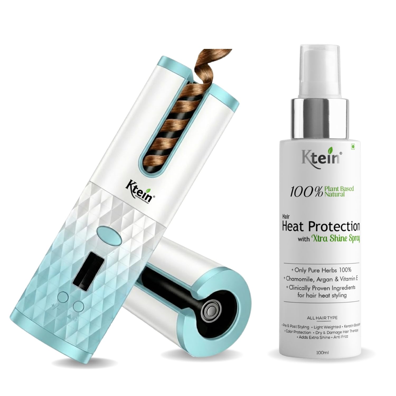 Ktein Hair Styling Combo | Extra Shine Heat Protection Spray -100ml & New Advanced Curl Pro Automatic Hair Curler-image-12