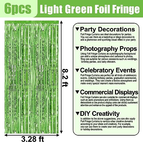 Image of 6 Pack Light Green Foil Fringe Curtain Backdrop, 3.28Ft x 8.2Ft Metallic Tinsel Foil Fringe Streamer Curtains for Photo Booth, Christmas Day, Thanksgiving, Wedding, New Year Party Decorations