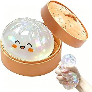Dumpling Squishy Box,Colorful Dumplings Stress Balls Fidget Sensory,Squeeze Toy for Stress Relief Stretchy Desk Toys,Soft Squeeze Decompression DoughClear White
