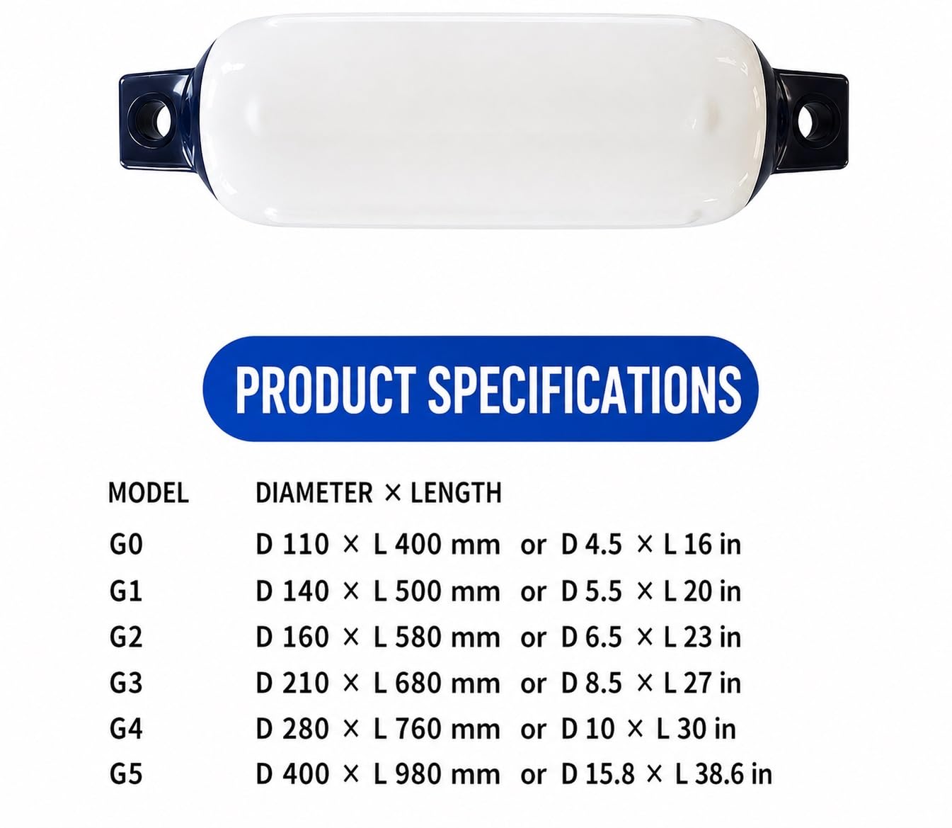 Pack 4 defensas PVC Azules y Blancas con Cuerdas, G0 11 x 40 cm