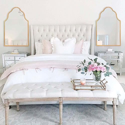 Miniatura 2 de Chende Espejo arqueado para decoración de pared, espejo de pared dorado de 32 x 20 pulgadas para baño, elegante espejo festoneado para sala de