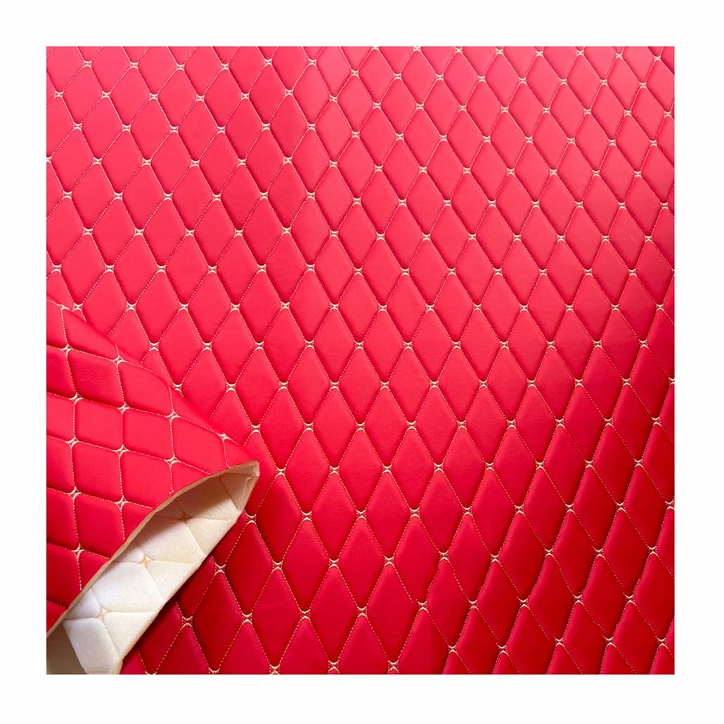 Quilted Faux Leather Vinyl Fabric Waterproof Diamond Stitch Padded Cushion Backing Upholstery for DIY Projects(Red,1.6X5m)