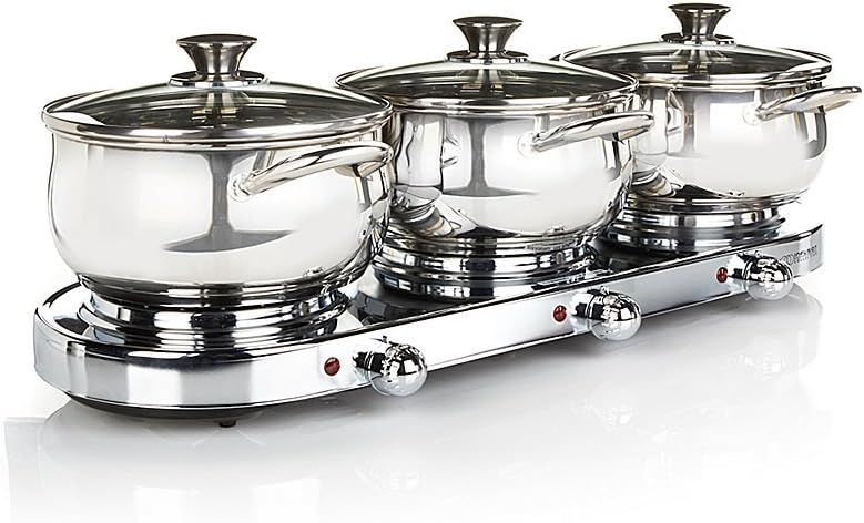 7-piece Stainless Triple-Burner Buffet Set with (3) 3qt Casserole Pans