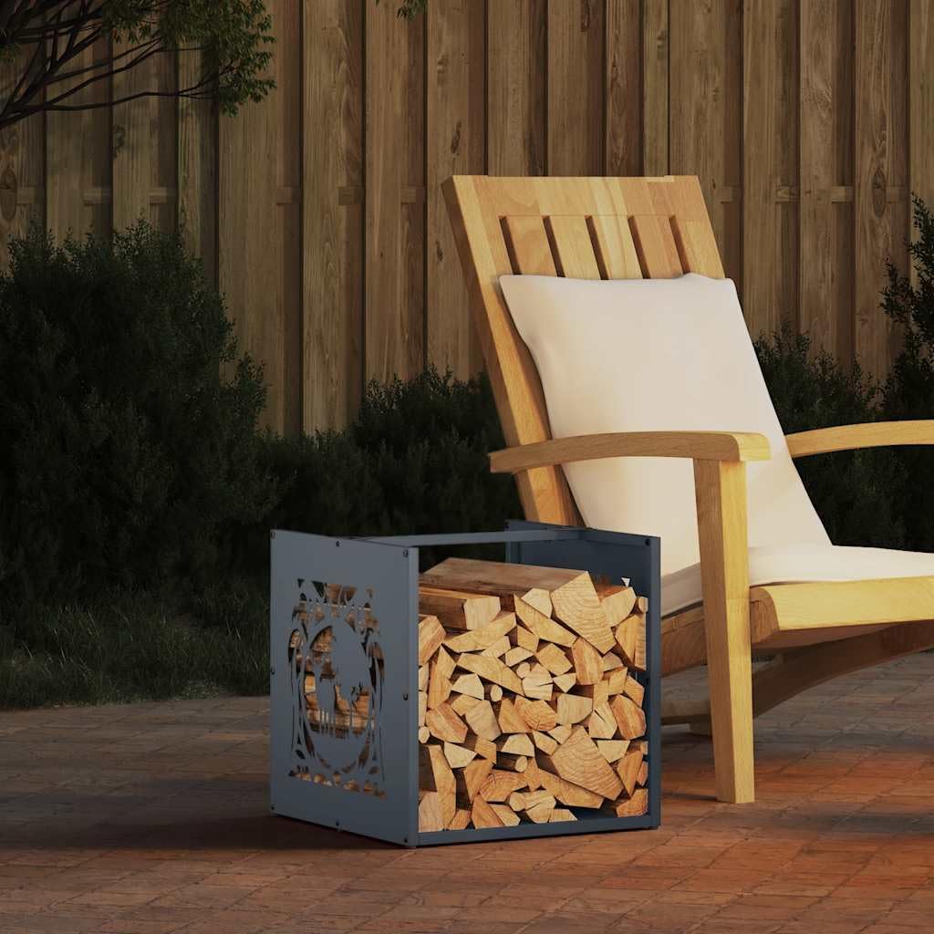 Estantería para leña de color antracita, 40 x 40 x 40 cm, acero laminado en frío, cesta de madera, para chimenea, metal, interior, exterior, jardín, terraza, moderno, apilable