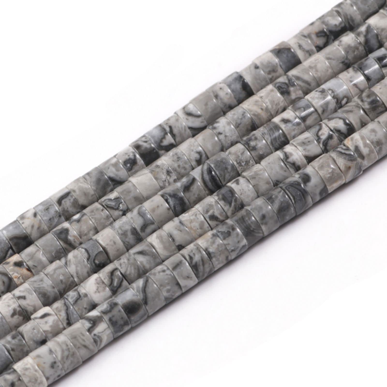 ACYUNLEI 1 Strand 4x2mm Natural Gemstone Heishi Beads - Loose Flat Round Undyed Cylinder Spacer Stone for Bracelet Earrings Jewelry Making - Map Stone