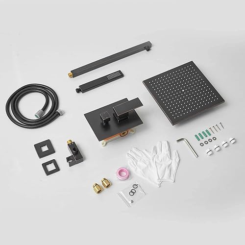 Miniatura 7 de Sistema de ducha de bronce aceitado lluvia grifo y mango de 10 pulgadas con mezclador de pulverización de mano montado en la pared, juego combinado