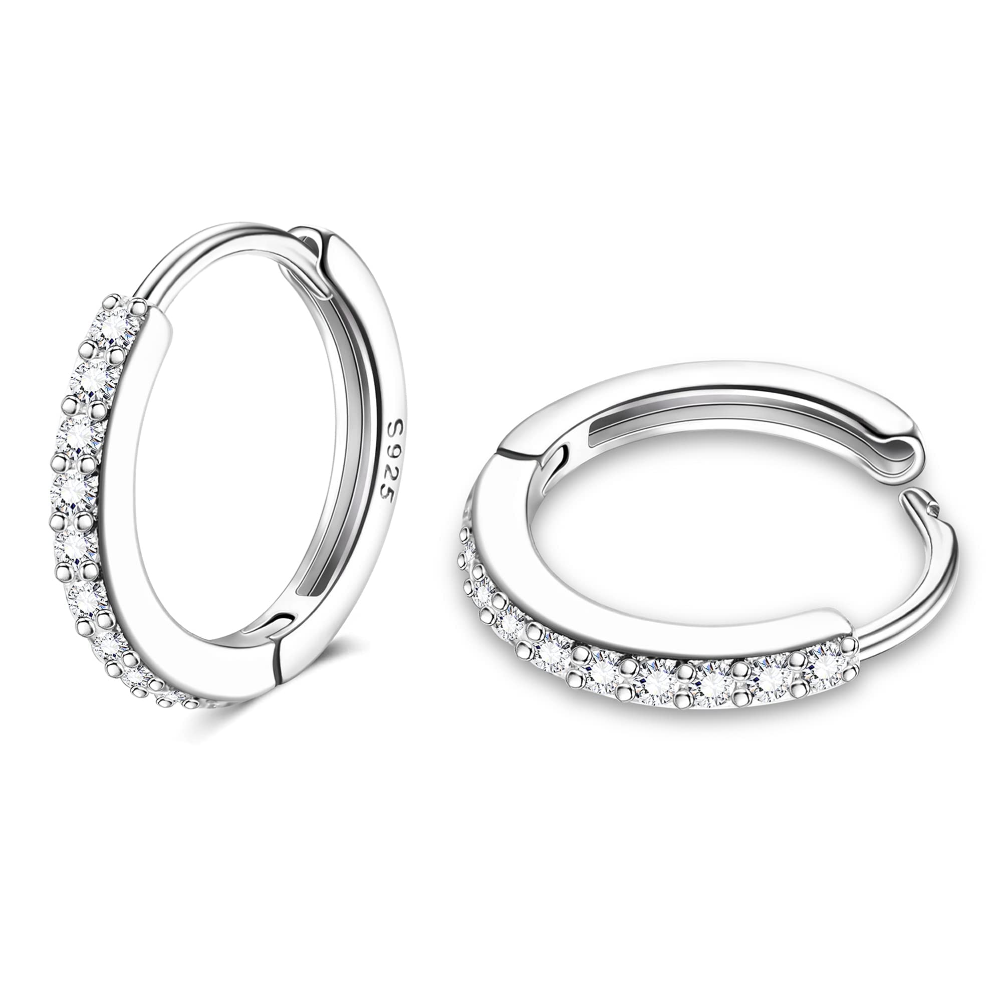 MILACOLATO 925 Pendientes de Aro de Plata de Ley para Mujer Hombres Pendientes de Aro de Cartílago de Zirconia Cúbica Pendientes de Aro Pequeños Huggie Ligeros