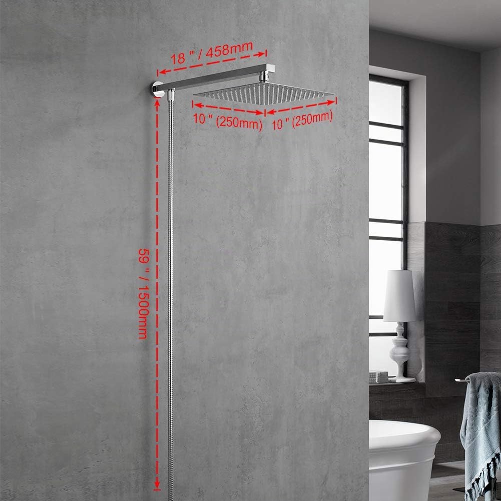 GRIFEMA G7007 - Soffione Doccia Pioggia con Braccio e Tubo, Soffione Doccia a Pioggia Anticalcare ad Alta Pressione Testa di Doccia Acciaio Inox Lucido Ultra Sottile Quadrato