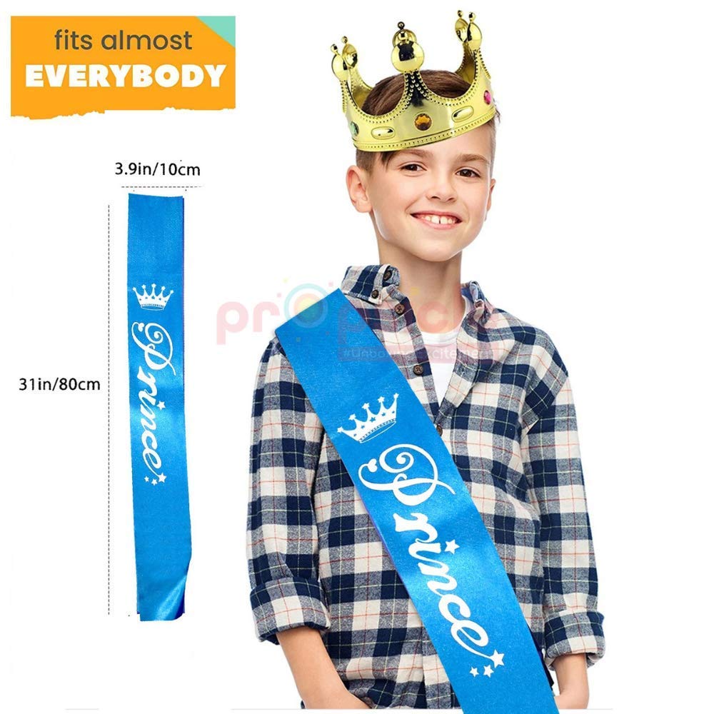 Propsicle Silk Prince Sash Blue Pack of 1 | Happy Birthday Party Decoration Boy Theme Crown - Image 6 thumbnail