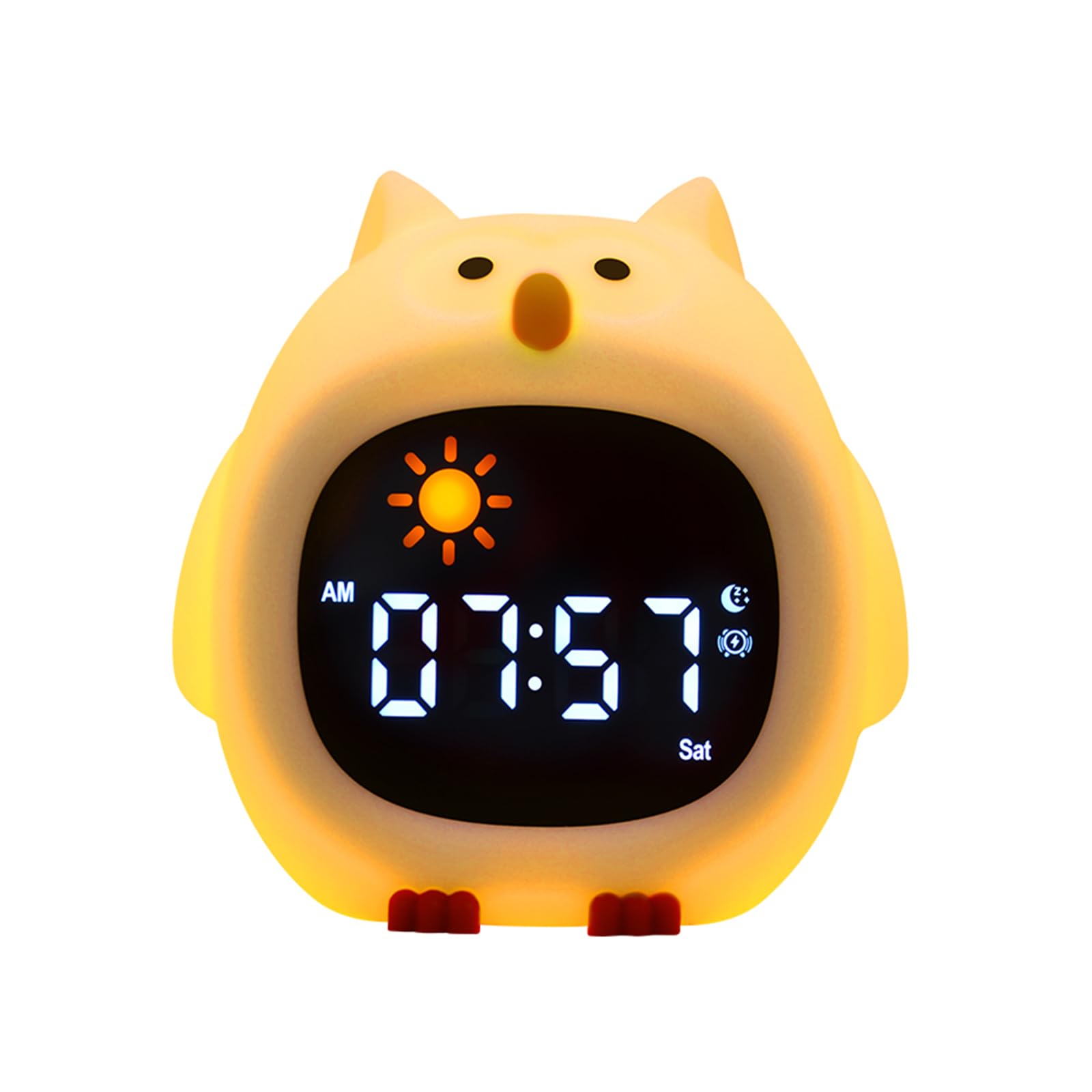 Alarm Clock with Night Light, Rechargeable Silicone Lamp Wake up White Noise Clock Cute Cartoon Animal Dog/Dinosaur/Cat/Bear/Owl/Cloud-Shaped Desktop Lamp, Digital Display Electronic Clock.Owl