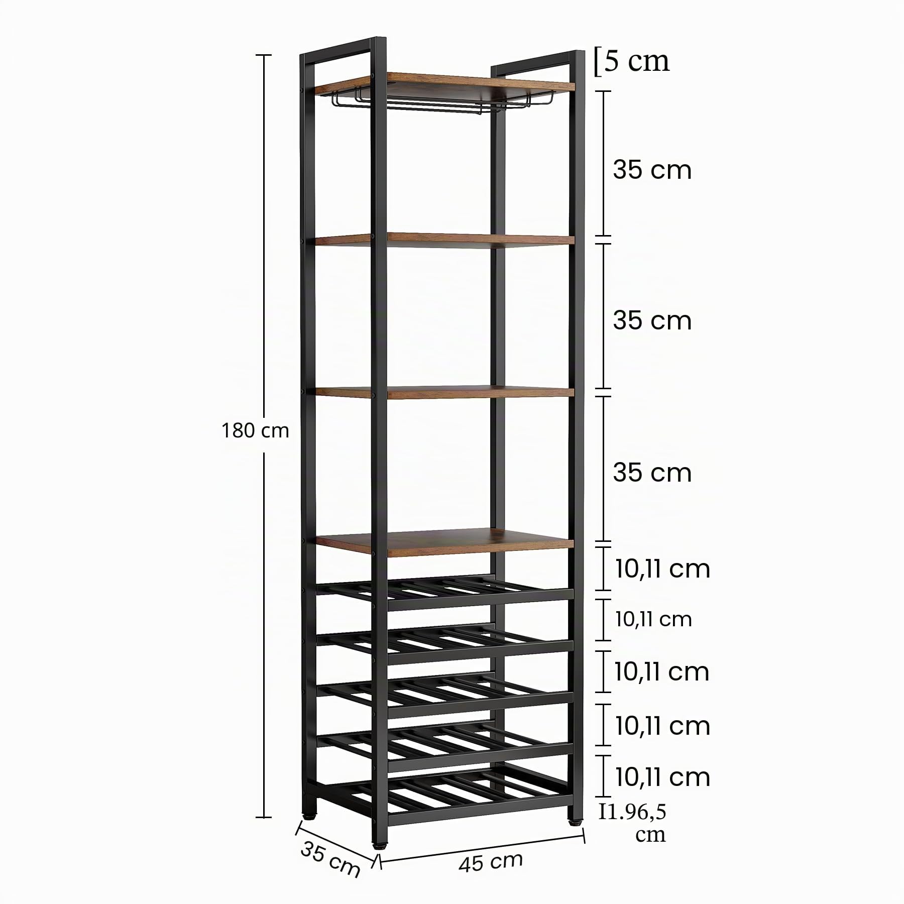 Tribesigns Botellero Vino con Soporte para 20 Botellas, Organizador de Almacenamiento de Vino con Soporte de Copas de Vino, Soporte para Botellero de Madera para Salón, Cocina,35 x 45 x 180cm (Marrón)