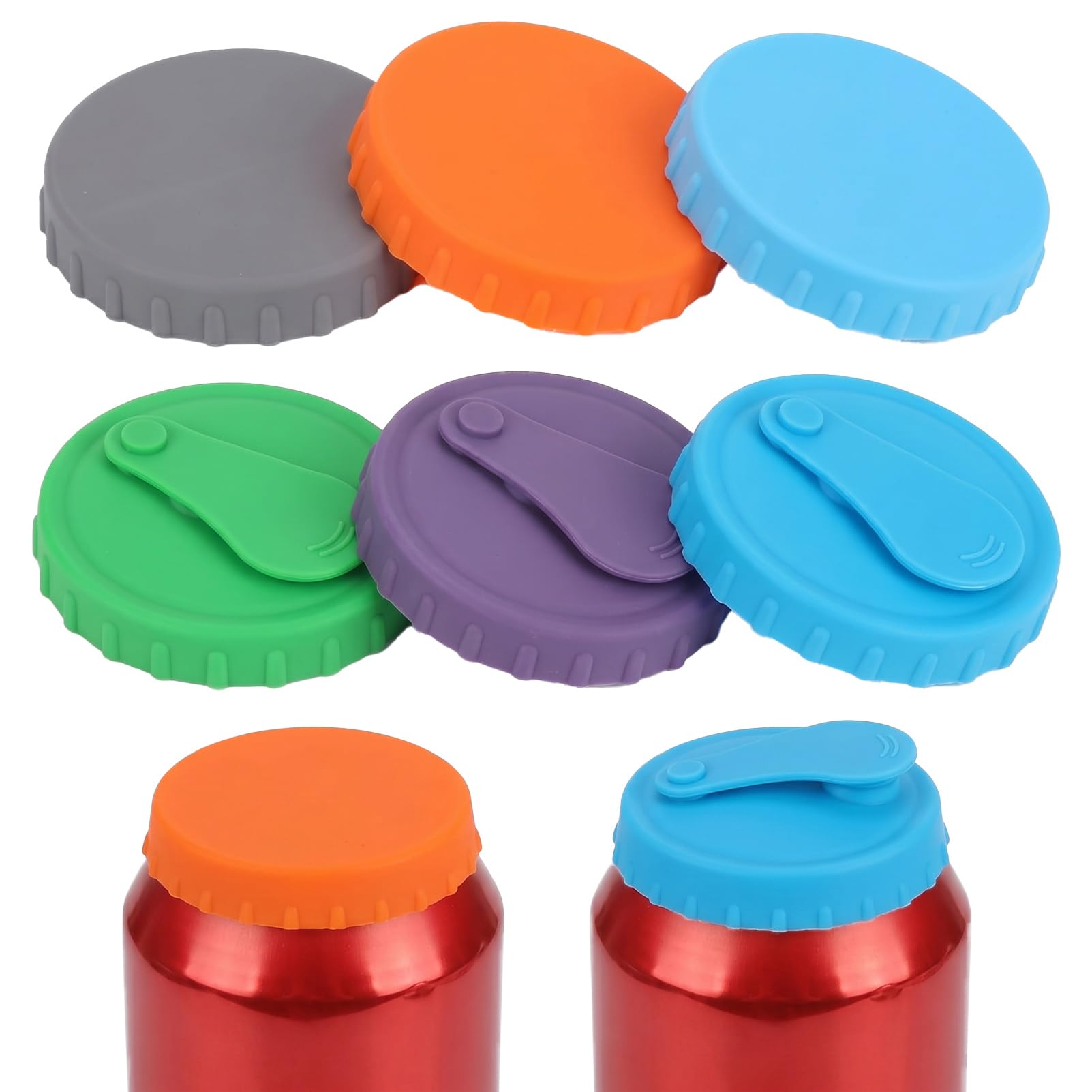 6 Reusable Silicone Drink Covers, Can Lids for Fizzy Drinks with Airtight Seal, Soda Covers​ with Straw Hole & Sealed Caps for Beer, Pop, Beverage Cans (6 Colours)