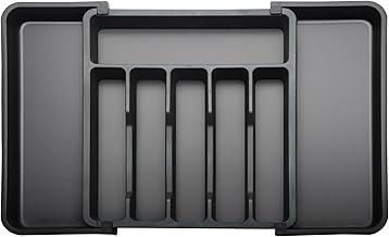 Flearitzo Range Couverts pour Tiroir, Organisateur de Tiroir Réglable 33-57 cm Noir Séparateurs Amovibles Range Couverts Multifonction pour Cuillères Fourchettes et Bagettes
