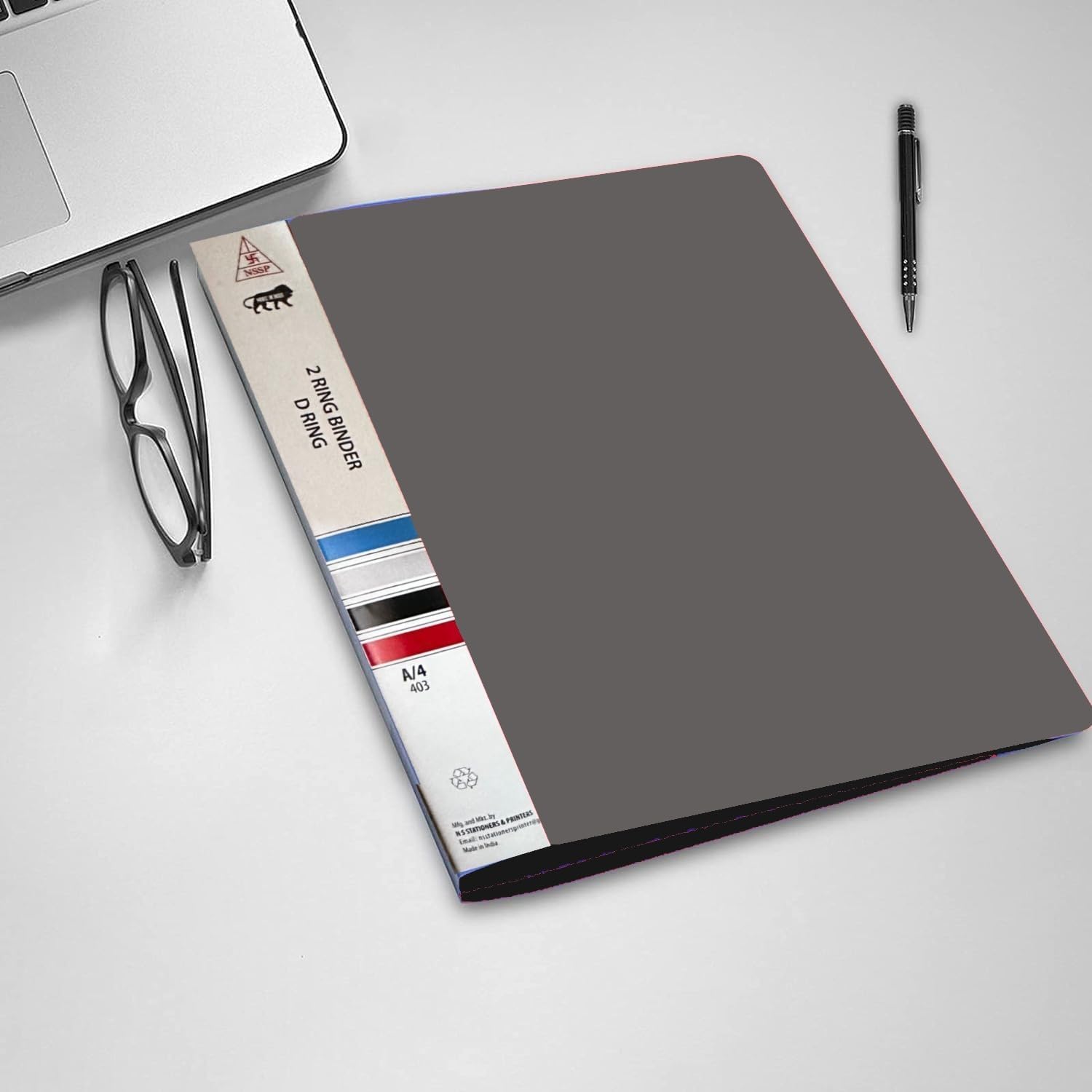 NSSP 2D Ring Binder File| Durable Polyethylene File Folder Document for Professional Use| Holds Upto 250 Sheets (Light Grey, Pack of 2)